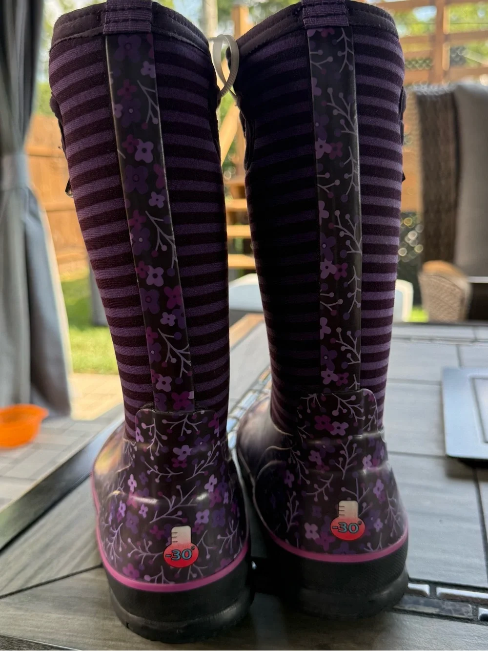 Bogs kids Purple Floral Stripe Waterproof Rain Boots